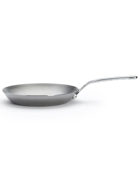 De Buyer Mineral B Pro 28 cm rund stegepande i stål med håndtag i støbt rustfrit stål