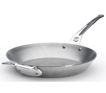 De Buyer Mineral B Pro 32cm rund stekpanna i stål, gjutet rostfritt stålhandtag och mothandtag