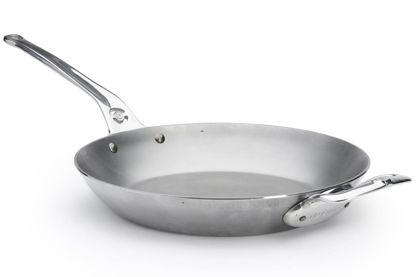 De Buyer Mineral B Pro Frigideira redonda de 32 cm em aço, pega em aço inoxidável fundido e pega de balcão