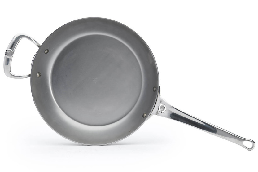 De Buyer Mineral B Pro Frigideira redonda de 32 cm em aço, pega em aço inoxidável fundido e pega de balcão