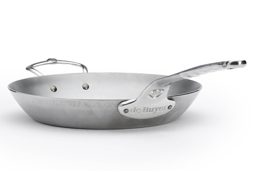 De Buyer Mineral B Pro Frigideira redonda de 32 cm em aço, pega em aço inoxidável fundido e pega de balcão