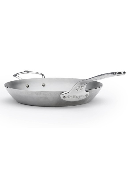 De Buyer Mineral B Pro 32 cm rund stekepanne i stål, håndtak i støpt rustfritt stål og mothåndtak